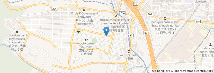 Mapa de ubicacion de 乙訓調剤薬局 en Japan, Präfektur Kyōto, 乙訓郡, 長岡京市, 大山崎町.