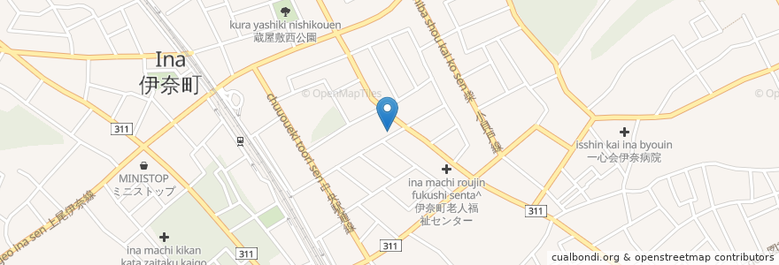 Mapa de ubicacion de 齊家稲荷神社 en Япония, Сайтама, 北足立郡, 伊奈町.