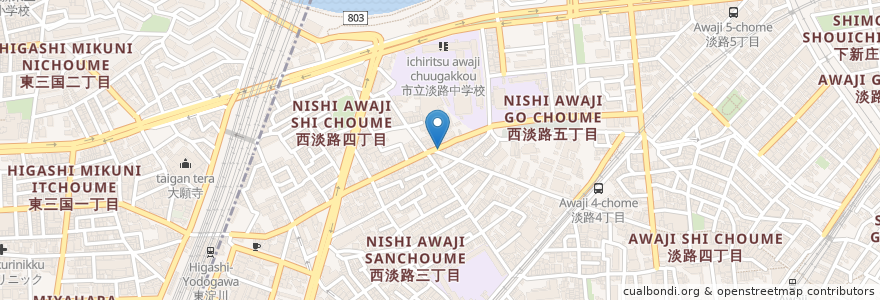 Mapa de ubicacion de まるつ en 日本, 大阪府, 大阪市, 東淀川区.