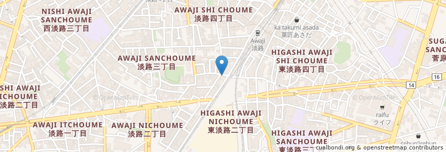 Mapa de ubicacion de 珈琲館　きのう・今日・あす en Japonya, 大阪府, 大阪市, 東淀川区.