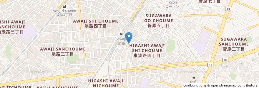 Mapa de ubicacion de ガンガマハル en Japan, Osaka Prefecture, Osaka, Higashiyodogawa Ward.