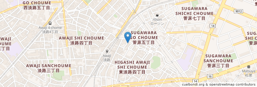 Mapa de ubicacion de Cafe&Bar L'arbre en Japan, Präfektur Osaka, 大阪市, 東淀川区.