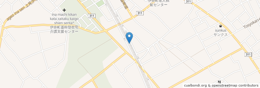Mapa de ubicacion de タイムズのB 上新田有料簡易駐車場 en 일본, 사이타마현, 北足立郡, 伊奈町.