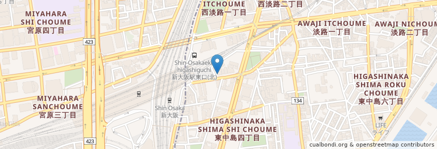 Mapa de ubicacion de 炭火焼 炉暖 en Jepun, 大阪府, 大阪市, 淀川区.