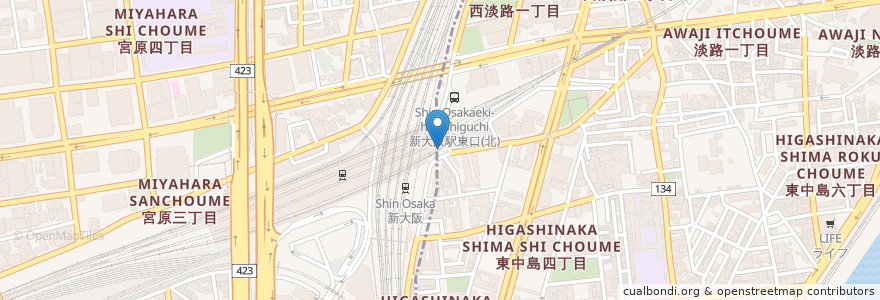 Mapa de ubicacion de Bar J'adore en ژاپن, 大阪府, 大阪市, 淀川区.