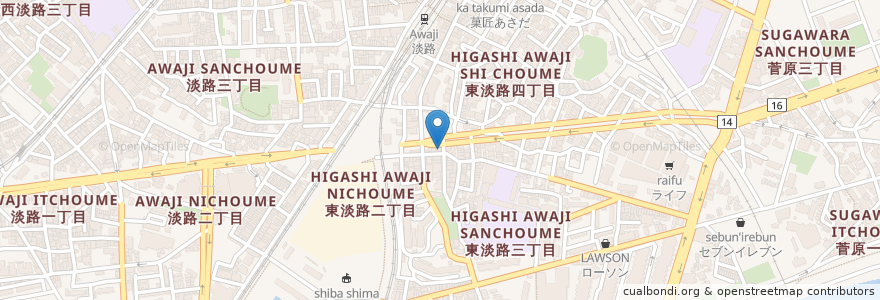 Mapa de ubicacion de Cafe SEVEN en Japon, Préfecture D'Osaka, 大阪市, 東淀川区.