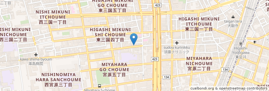 Mapa de ubicacion de 鶏居酒屋 るーつ en Япония, Осака, 大阪市, 淀川区.