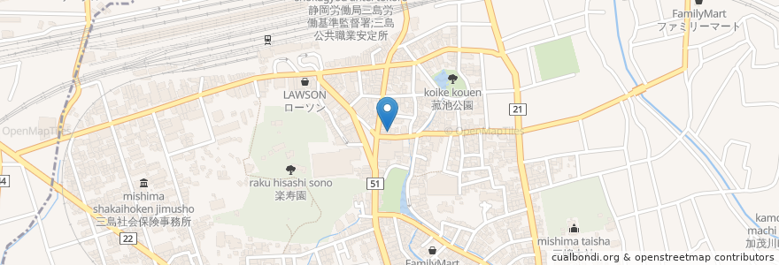 Mapa de ubicacion de 彩食茶の間Coo en 日本, 静岡県, 三島市.