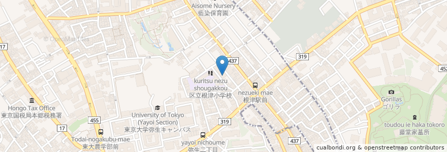 Mapa de ubicacion de 根津保育園 en 日本, 東京都, 文京区.