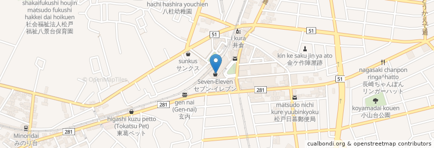 Mapa de ubicacion de 日本一 en Japão, 千葉県, 松戸市.