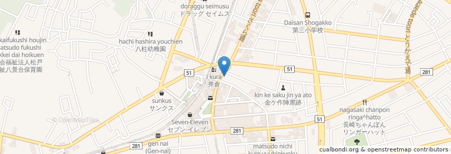Mapa de ubicacion de たかなし en Japonya, 千葉県, 松戸市.