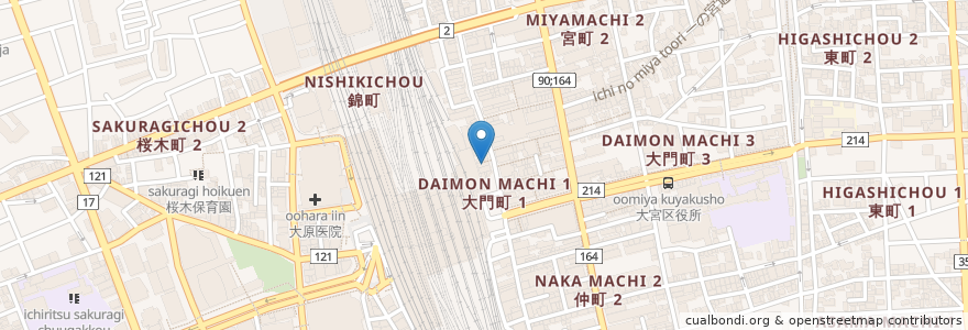 Mapa de ubicacion de 焼肉五苑 en 日本, 埼玉県, さいたま市, 大宮区.