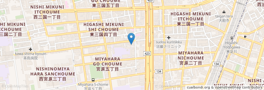 Mapa de ubicacion de 地酒屋 あくび en Japonya, 大阪府, 大阪市, 淀川区.
