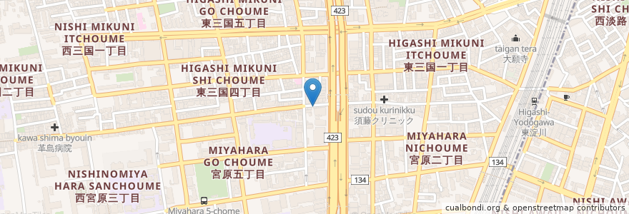Mapa de ubicacion de もつ鍋・串かつ まなや en Japon, Préfecture D'Osaka, 大阪市, 淀川区.