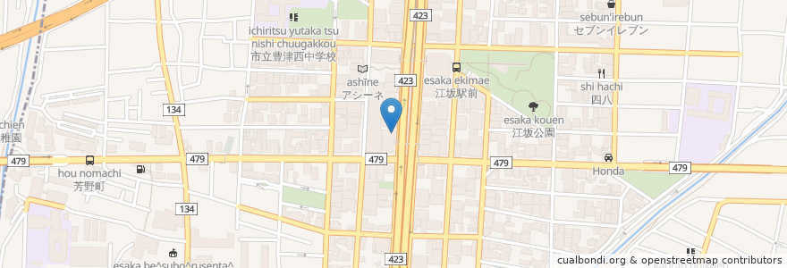 Mapa de ubicacion de コメダ珈琲店 en 日本, 大阪府, 吹田市.