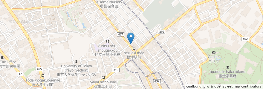 Mapa de ubicacion de 根津食堂 en Japan, 東京都, 文京区.