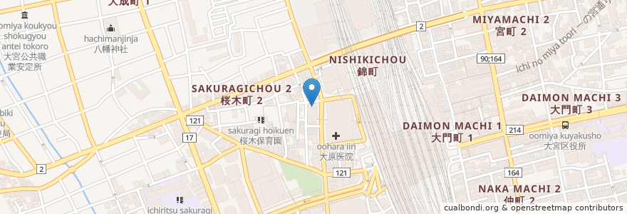 Mapa de ubicacion de うどん杏樹 en ژاپن, 埼玉県, さいたま市, 大宮区.