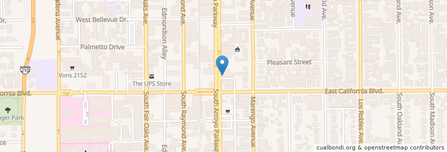Mapa de ubicacion de Arroyo Chop House en アメリカ合衆国, カリフォルニア州, Los Angeles County, Pasadena.