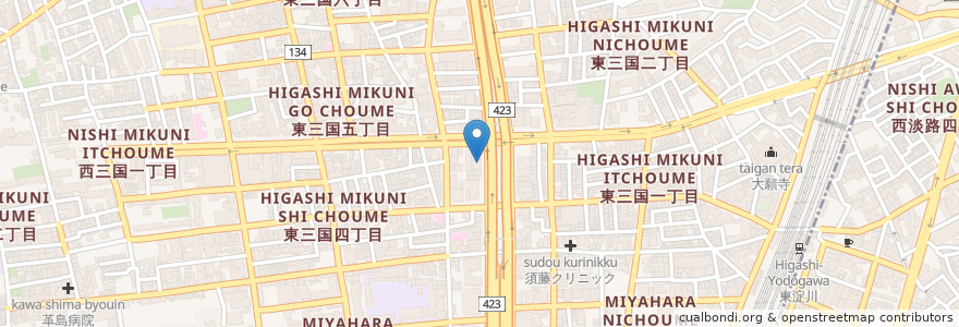 Mapa de ubicacion de １ポンドのステーキ ハンバーグ タケル 東三国店 en Japão, 大阪府, 大阪市, 淀川区.