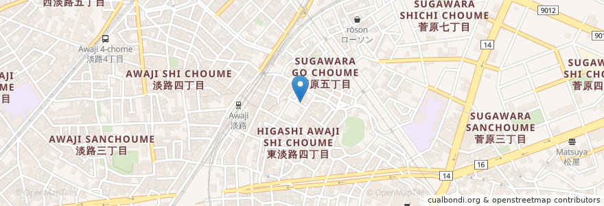 Mapa de ubicacion de 湯の国温泉 en Japão, 大阪府, 大阪市, 東淀川区.