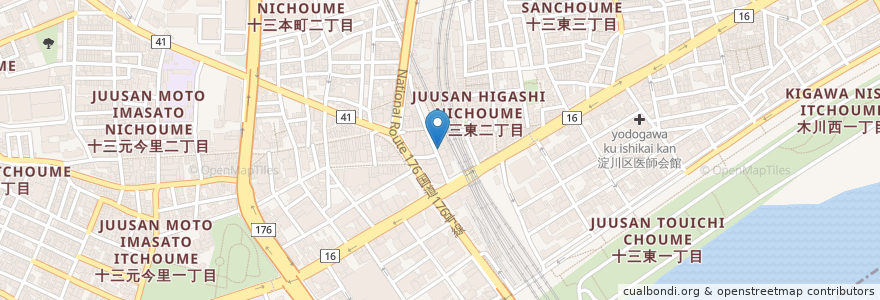 Mapa de ubicacion de 大衆酒蔵 十三マルカツ en Japan, Präfektur Osaka, 大阪市, 淀川区.
