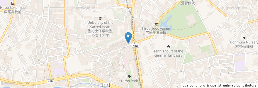 Mapa de ubicacion de Blue Bottle Coffee en Japon, Tokyo, 港区, 広尾.