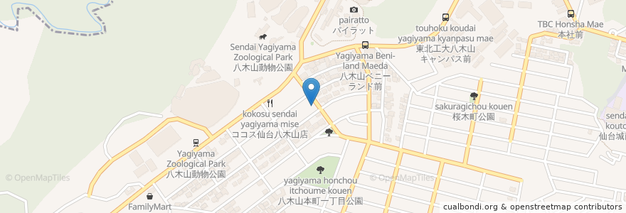 Mapa de ubicacion de エルム調剤薬局八木山店 en 日本, 宮城県, 仙台市, 太白区.