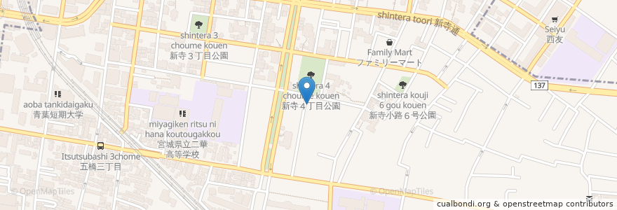 Mapa de ubicacion de 須賀神社 en اليابان, 宮城県, 仙台市, 若林区.