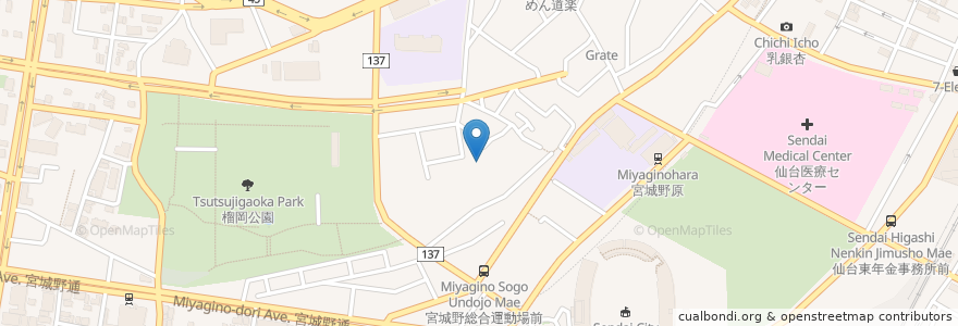 Mapa de ubicacion de 稲船神社 en 日本, 宮城県, 仙台市, 宮城野区.