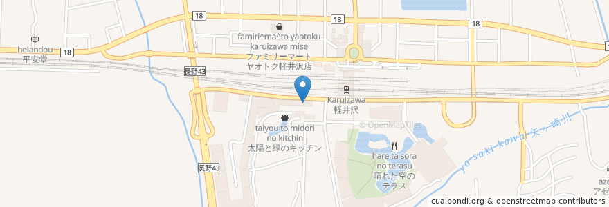 Mapa de ubicacion de 明治亭 en Japón, Prefectura De Nagano, 北佐久郡, 軽井沢町.
