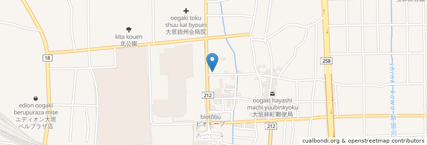 Mapa de ubicacion de よこまく内科 en 日本, 岐阜県, 大垣市.