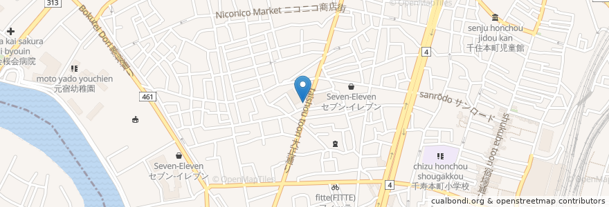 Mapa de ubicacion de ニコニコ湯 en Japonya, 東京都, 足立区.