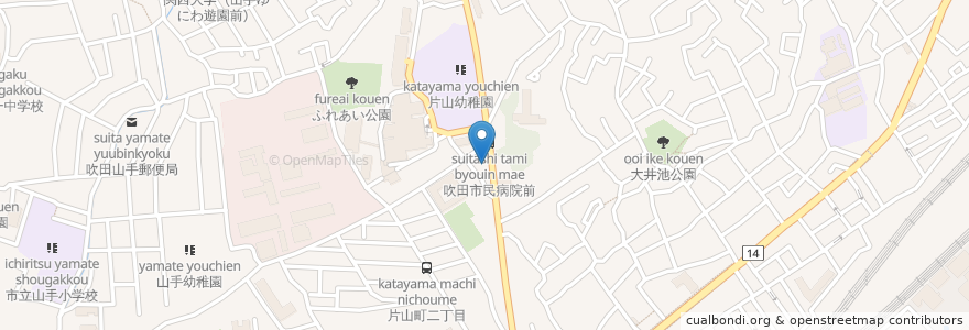 Mapa de ubicacion de 舎爐夢 en 日本, 大阪府, 吹田市.