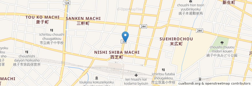Mapa de ubicacion de 九州料理 かば屋 en Japan, 千葉県, 銚子市.
