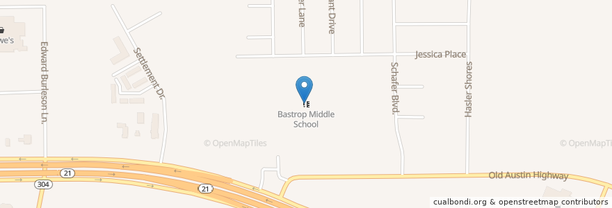Mapa de ubicacion de Bastrop Middle School en Соединённые Штаты Америки, Техас, Bastrop County, Bastrop.