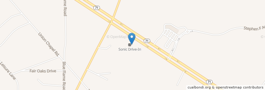 Mapa de ubicacion de Sonic en 미국, 텍사스, Bastrop County.