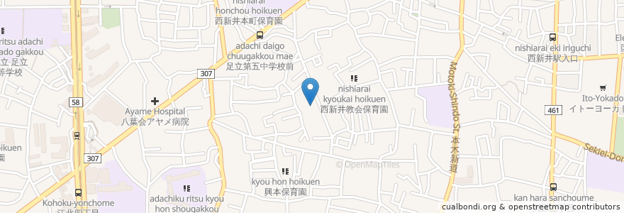 Mapa de ubicacion de たちばな湯(跡) en Japonya, 東京都, 足立区.