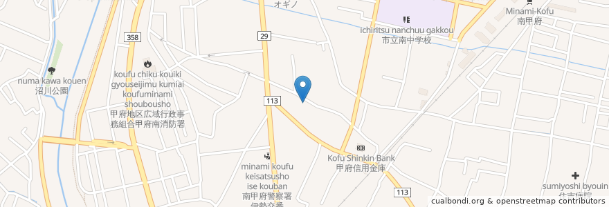 Mapa de ubicacion de 山梨交通 en Japão, 山梨県, 甲府市.