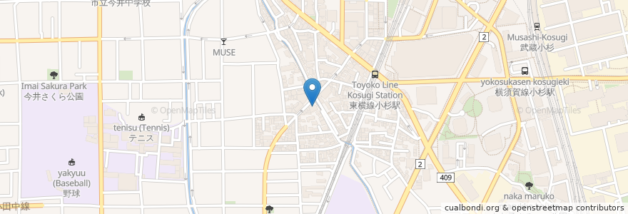 Mapa de ubicacion de 岡島クリニック en Japonya, 神奈川県, 川崎市, 中原区.