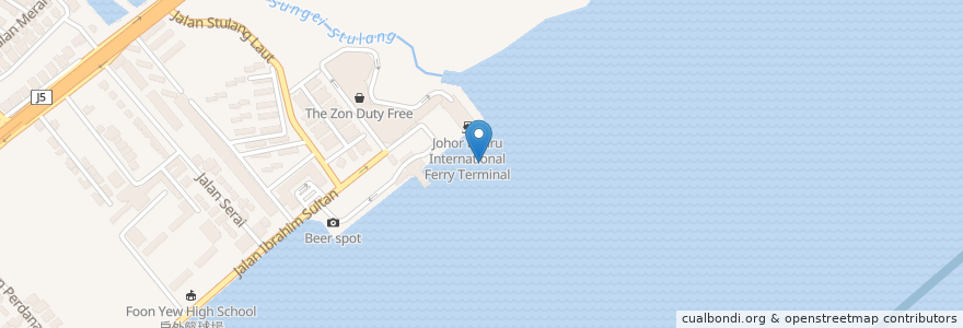 Mapa de ubicacion de Johor Bahru Berjaya Waterfront ferry terminal en Malaysia.