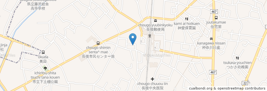 Mapa de ubicacion de 長後西口薬局 en Japonya, 神奈川県, 藤沢市.