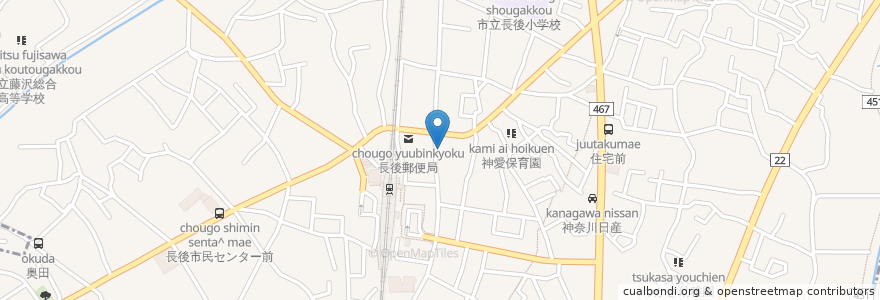 Mapa de ubicacion de シェアカフェ 長後食堂 en 일본, 가나가와현, 藤沢市.