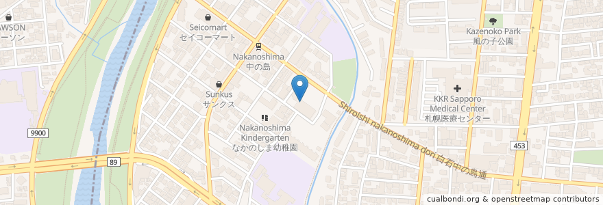 Mapa de ubicacion de PUDOステーション 宅配便ロッカー サツドラ中の島店 en Japão, 北海道, 石狩振興局, Sapporo, 豊平区.