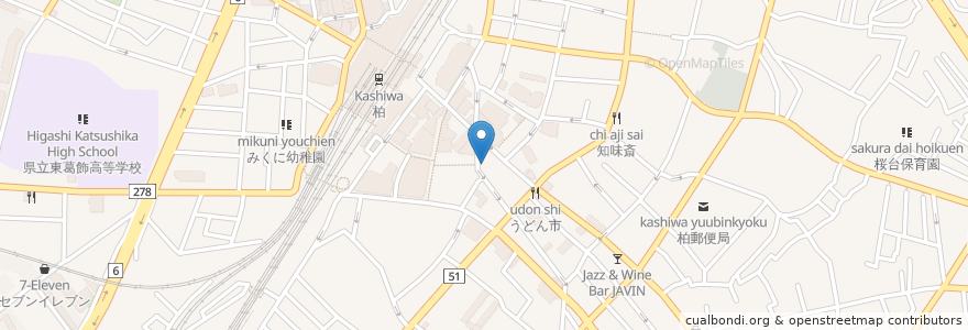 Mapa de ubicacion de 旭湯(跡) en 日本, 千葉県, 柏市.