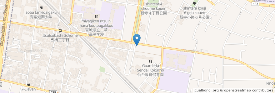 Mapa de ubicacion de バンガイズ en 日本, 宮城県, 仙台市, 若林区.