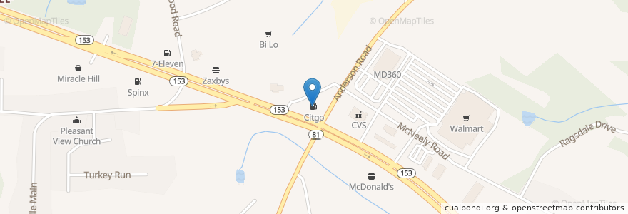 Mapa de ubicacion de Citgo en Verenigde Staten, South Carolina, Anderson County, Powdersville.