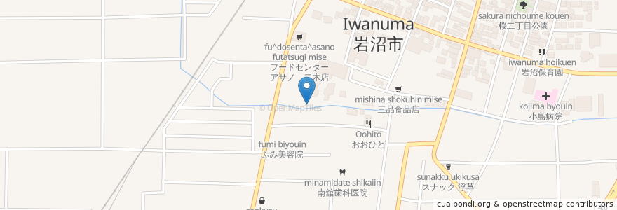 Mapa de ubicacion de 八幡神社 en Jepun, 宮城県, 岩沼市.