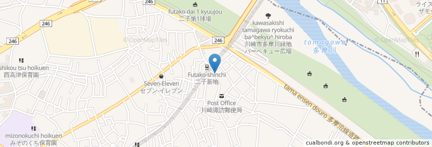 Mapa de ubicacion de 花籠(はなかご) en Japão, 神奈川県, Tóquio, 川崎市, 世田谷区, 高津区.
