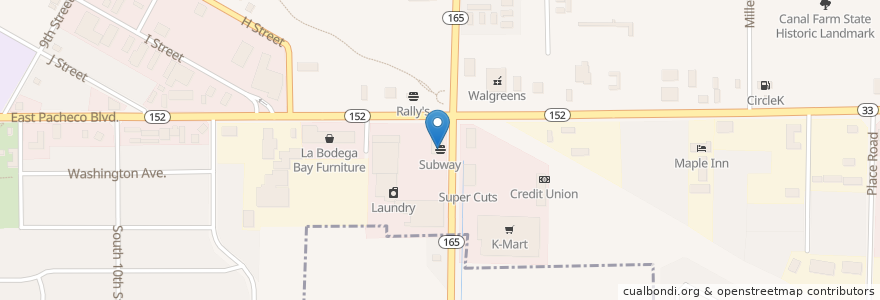 Mapa de ubicacion de Subway en 미국, 캘리포니아주, Merced County, Los Banos.