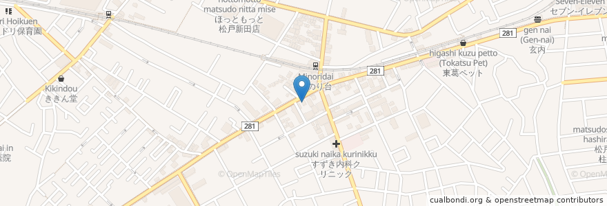 Mapa de ubicacion de 玉城屋 en 日本, 千葉県, 松戸市.